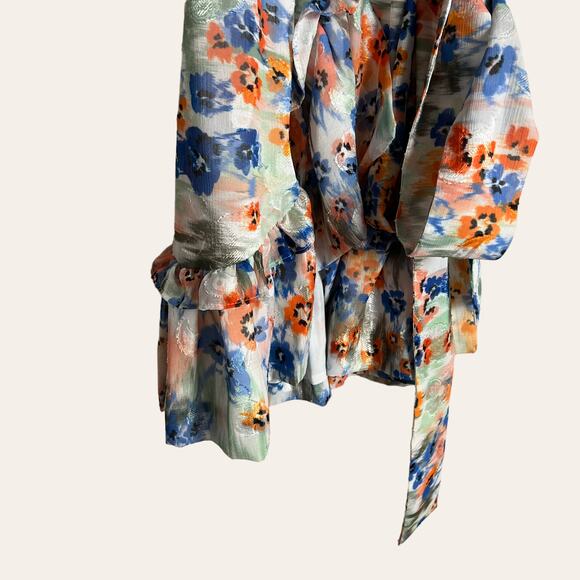 Tanya Taylor Bailey Floral Print Ruffled Wrap Mini Dress Size 2 - Picture 12 of 14